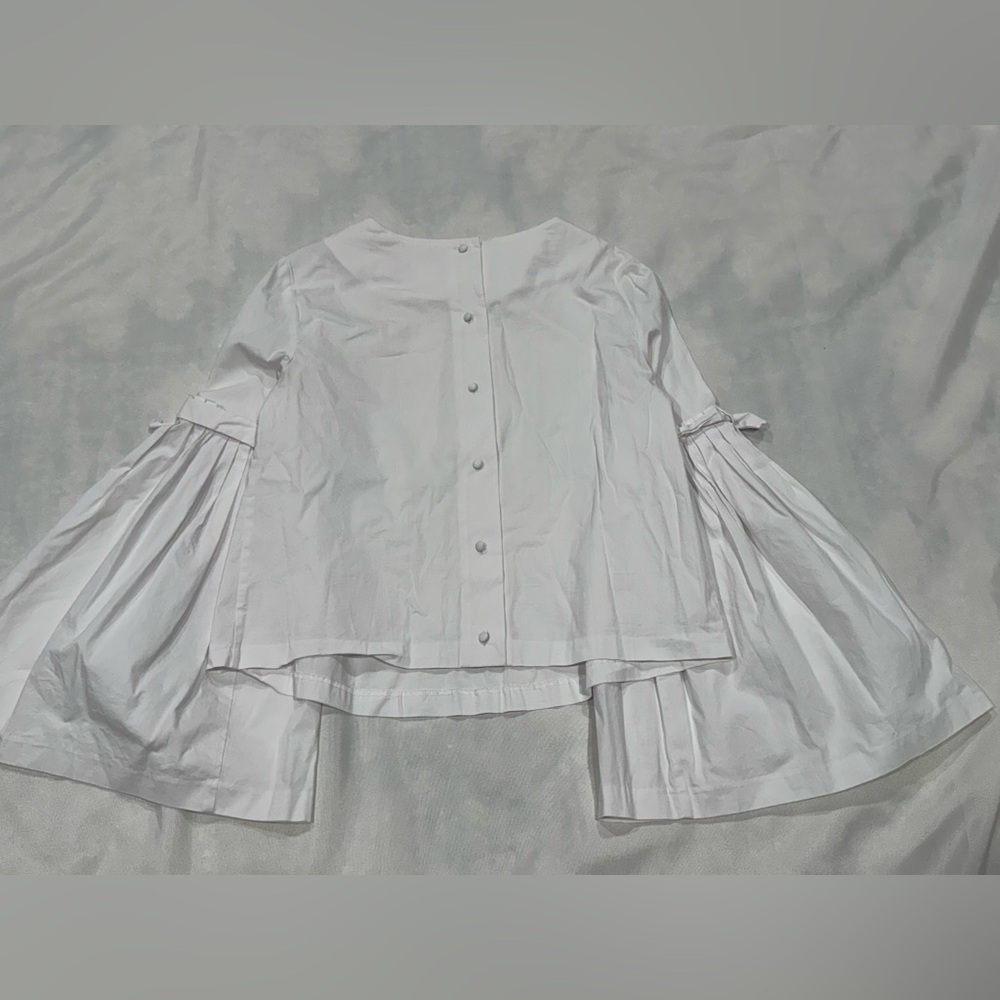 Catherine Malandrino XS White Puff Sleeve Blouse Trendy Cottagecore